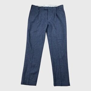 NOAK Wool Dress Pants Mens 38x32 Blue Flat Front Straight Tailored‎ Trousers